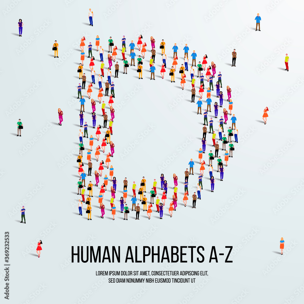 large group of people form to create capital letter D. clean vector people alphabet or people font. letter or alphabet D. large group of people form to create capital letter D. clean vector people alphabet or people font. letter or alphabet D.