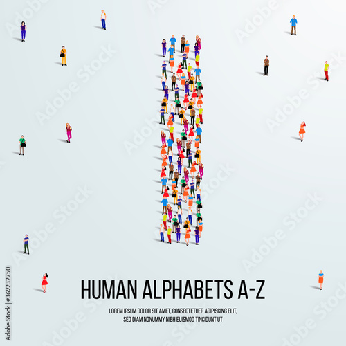 large group of people form to create capital letter I. clean vector people alphabet or people font. letter or alphabet I.