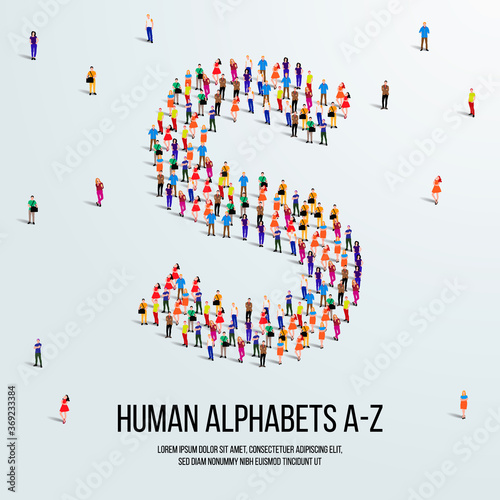 large group of people form to create capital letter S. clean vector people alphabet or people font. letter or alphabet S.