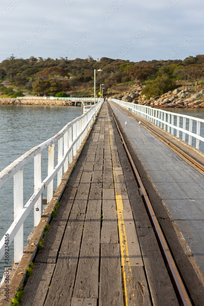 A portrait view of the Granite Island Causeway located in Victor Harbor South Australia on August 3 2020