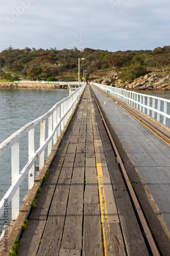 A portrait view of the Granite Island Causeway located in Victor Harbor South Australia on August 3 2020 © Darryl