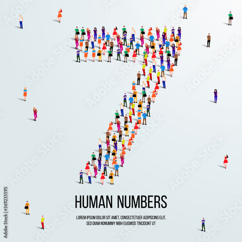 large group of people form to create number 7 or seven. people font or number. vector illustration of number 7.