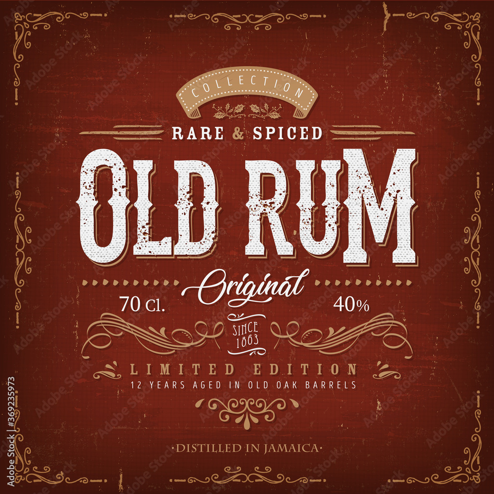 Vintage Old Rum Label For Bottle/ Illustration of a vintage design