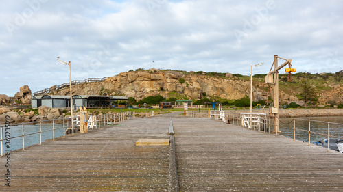 The view from the historic screwpile jetty pier on Granite Island Victor Harbor South Australia on August 3 2020