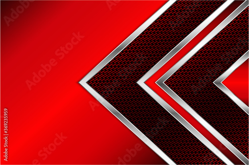 Metallic background.Red and silver with carbon fiber texture dark space. Arrow shape metal technology concept.