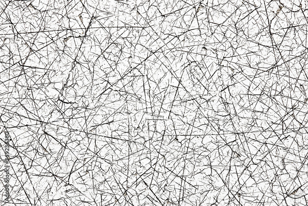 Black cracks texture. Scratched lines white surface background. Grunge distressed mesh backdrop for graphic design. Black cracks texture. Scratched lines white surface background. Grunge distressed mesh backdrop for graphic design.