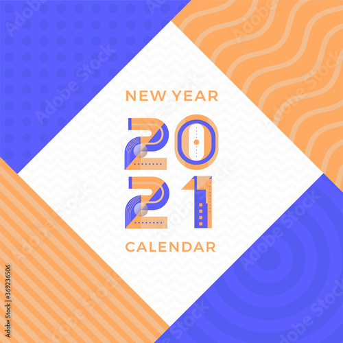 calendar 2021 happy new year. geometric design numbers date 2021 of greeting card, background