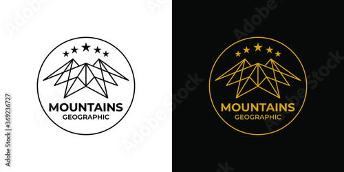 Mountains Geographic Logo. Mountain Hills Geometric Style Icon Symbol.