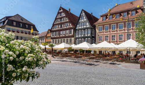 beautiful half-timbered houses and street cafes in Schwaebisch Gmuend