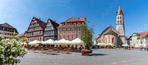 beautiful half-timbered houses and street cafes in Schwaebisch Gmuend