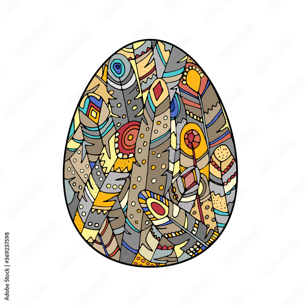 Colored vector art bird feathers in egg shape 