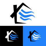 Klimatyzacja logo dom wiatr, symbol, oznaczenie, ilustracja, logo, błękit, symbol, oznaczenie, ilustracja, biznes, ikona, powodzenie, projekt, grafika, koncepcja, biała, kierownictwo