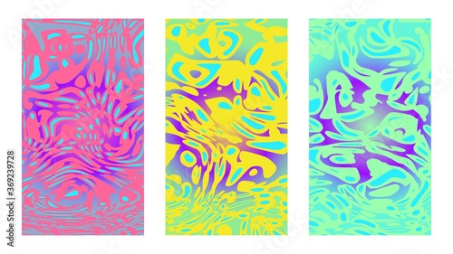 Psychedelic background set, posters and cover designs. Vivid paint on canvas, full hd size for social media story, wide presentation © Brushinkin paintings