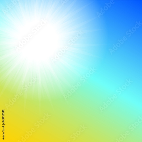 Jpeg beautiful sunny sky background. Bright bummer banner with a sunburst sunbeams