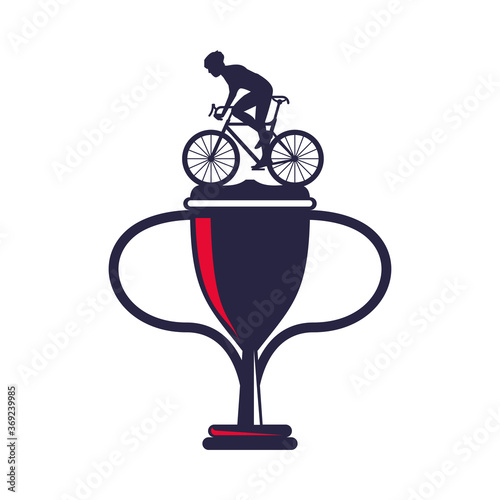 trophy cup with athletic man bike ride sport silhouette