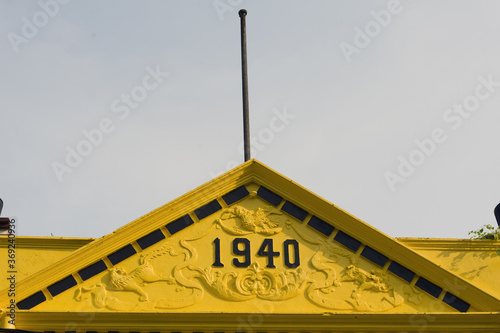 Tapeta carved pediment on the port of Penang Malaysia