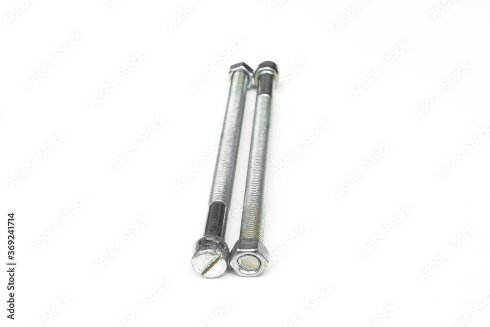 Stainless steel bolt and nut isolated on white background. Stainless steel bolt and nut isolated on white background.