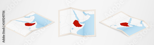 Folded map of Ethiopia in three different versions.