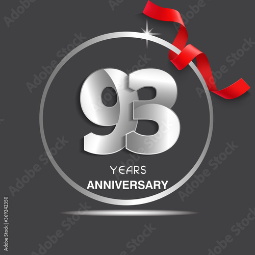 93 years anniversary logotype design with red ribbon, Vector template for celebration company event, greeting card, and invitation card