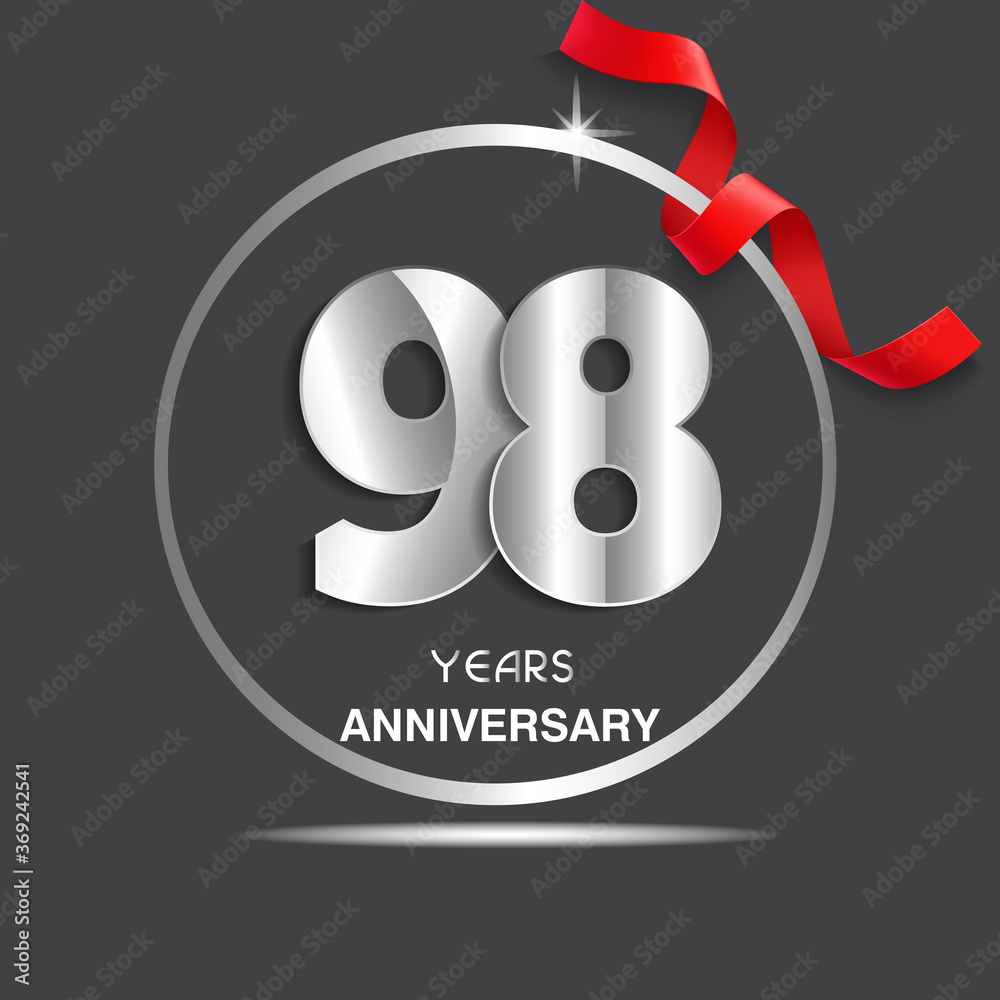 Obraz premium 98 years anniversary logotype design with red ribbon, Vector template for celebration company event, greeting card, and invitation card