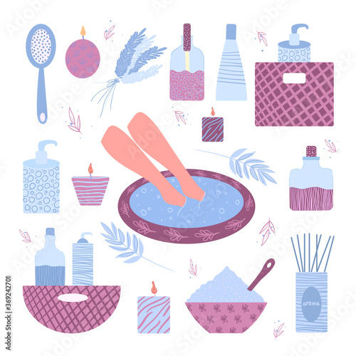 Spa procedure. Vector illustration with spa tools.