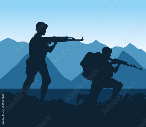 soldiers figures silhouettes in the camp scene