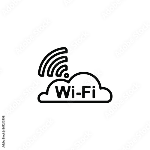 cloud wifi linear vector icon. Network, WiFi and wireless line thin sign. Wifi zone outline symbol. WiFi simple logo black on white.
