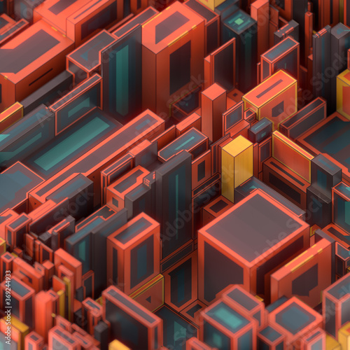 Futuristic urban digital illustration. 3d rendering multi colored concept design
