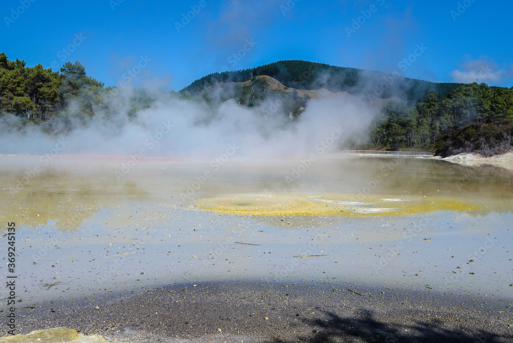 
Waiotapu, also spelt Wai-O-Tapu is an active geothermal area at the southern end of the Okataina Volcanic Centre. It is 27 kilometres south of Rotorua. It's in the north of the New Zealand. 