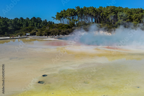 
Waiotapu, also spelt Wai-O-Tapu is an active geothermal area at the southern end of the Okataina Volcanic Centre. It is 27 kilometres south of Rotorua. It's in the north of the New Zealand.  photo