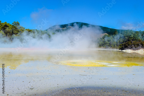  Waiotapu, also spelt Wai-O-Tapu is an active geothermal area at the southern end of the Okataina Volcanic Centre. It is 27 kilometres south of Rotorua. It's in the north of the New Zealand. 