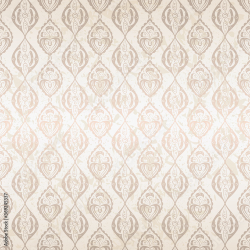 Ornamental vintage grunge seamless pattern in beige colors