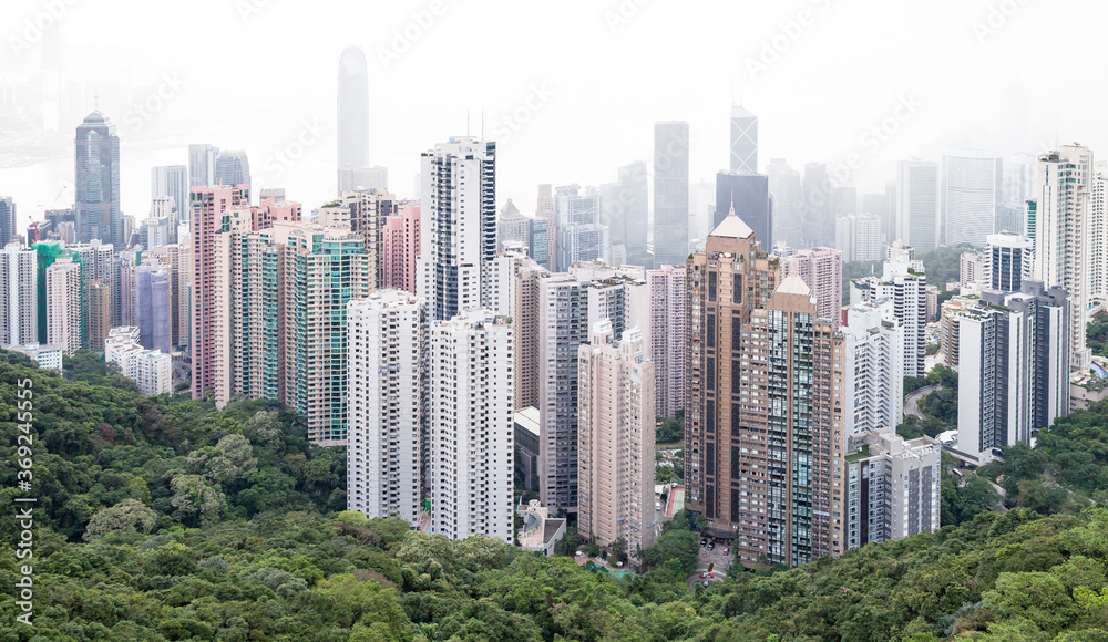 Obraz premium Hong Kong city panorama at foggy day
