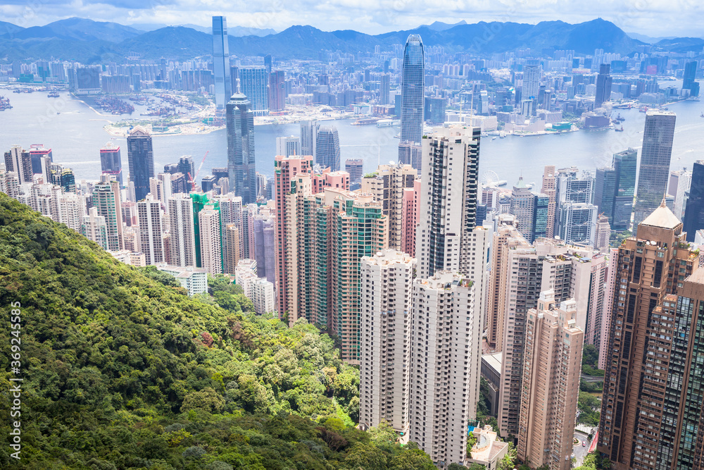 Obraz premium Hong Kong city central district, aerial view