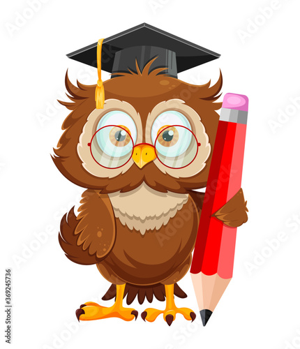 Cute wise owl. Funny owl, back to school concept