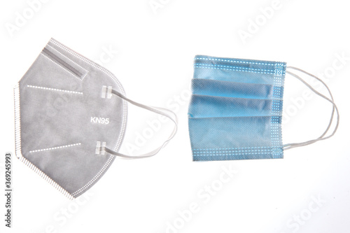 KN-95 protection medical masks isolated on white background. Prevention of the spread of virus and epidemic, protective mouth filter mask. Diseases, flu, air pollution, corona virus concept