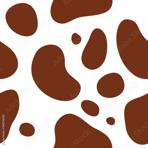 Stock vector seamless repeating pattern of the cow hide. Brown spots on a white background.