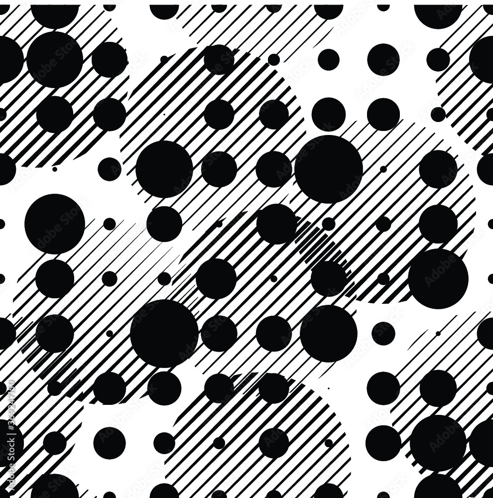 Seamless pattern with speed lines, halftone dots , circles . minimalistic poster with striped Design elements .Repeating Vector stripes .Geometric shape. Dynamic geometrical Endless overlay texture.