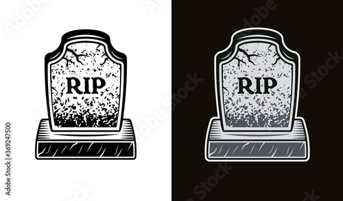 Gravestone in two styles black and colorful vector