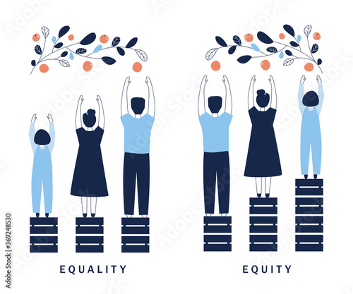 Equality and Equity Concept Illustration. Human Rights, Equal Opportunities and Respective Needs. Modern Design Vector Illustration photo