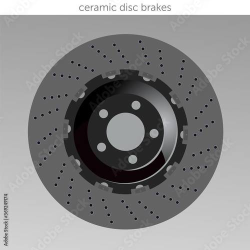 vector isolated object with no background. carbon ceramic disc brakes with red caliper