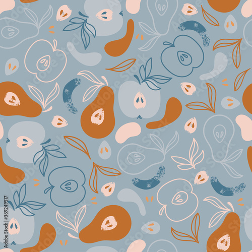 APPLE AND PEAR Delicious Fruit Hand Drawn Seamless Pattern © FARAWAYKINGDOM