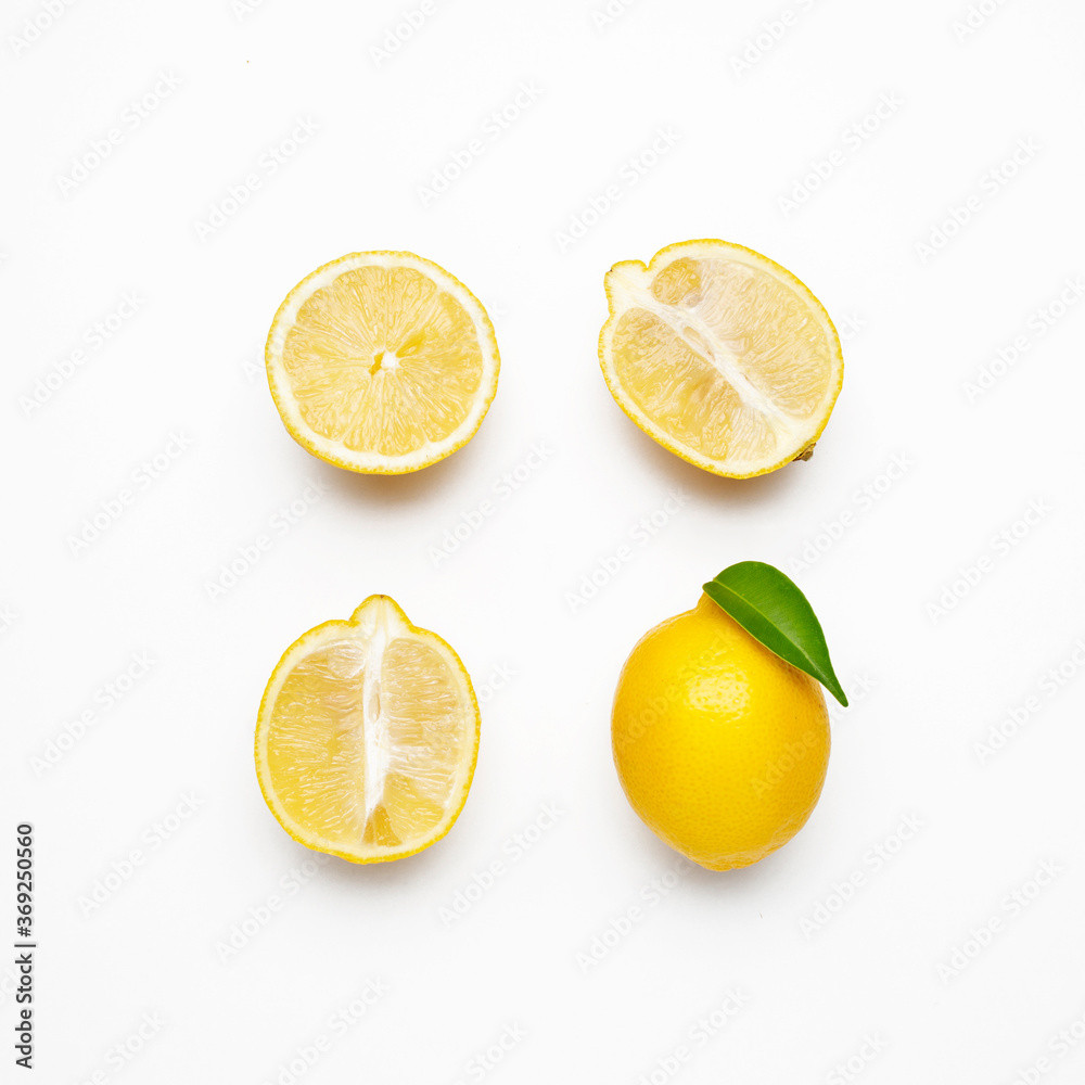 elegant composition of set of lemons on a white background elegant composition of set of lemons on a white background