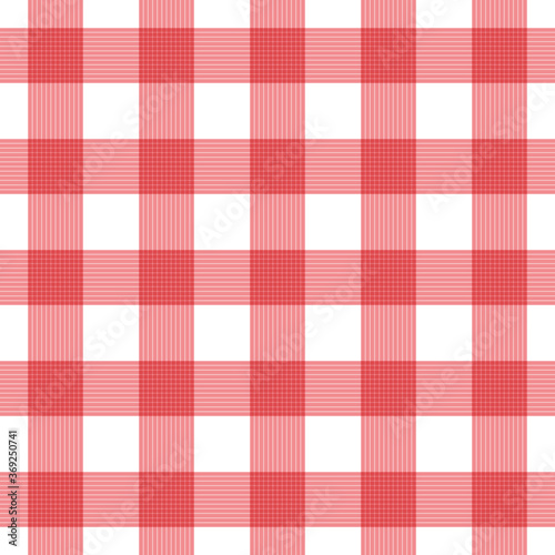 vector seamless plaid checkered gingham pattern background. red white fabric texture. Abstract geometric template. Vintage picnic tablecloth.italian kitchen print. Alternating squares endless backdrop
