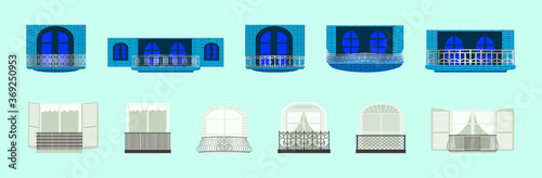 set of balcony with various models isolated on blue