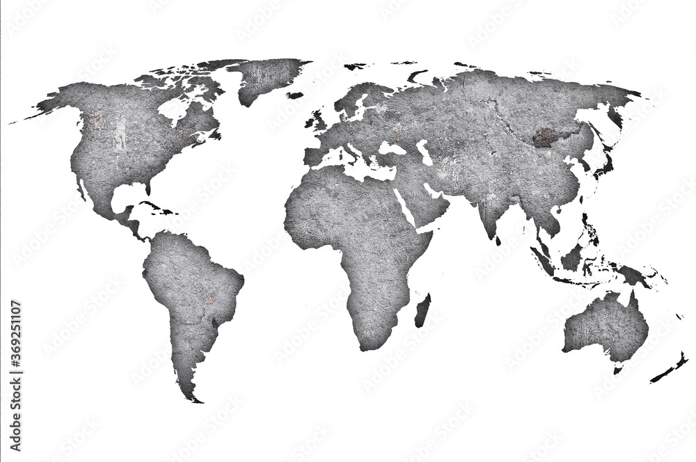Karte von Weltkarte auf verwittertem Beton