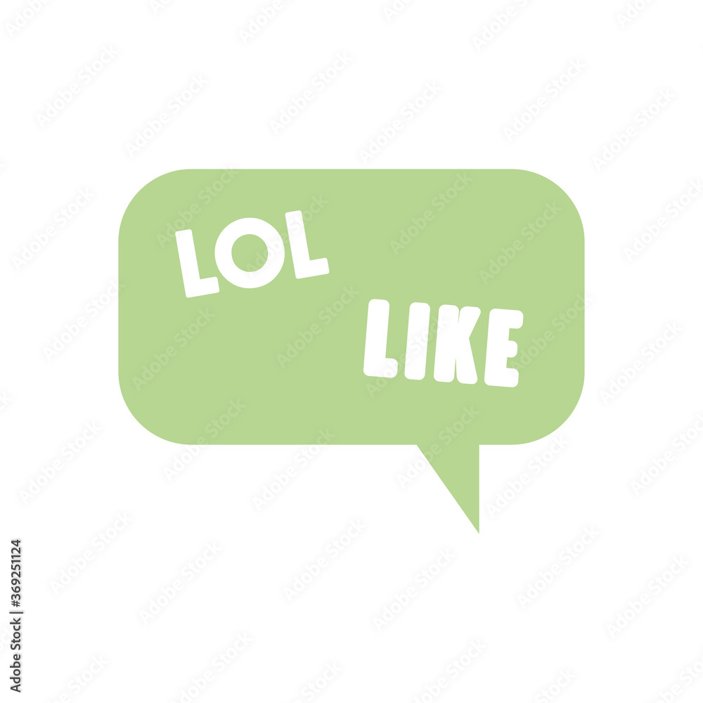 slang bubbles concept, square bubble with lol and like words icon, line fill style