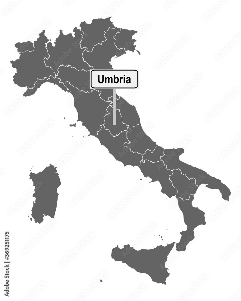 Landkarte von Italien mit Ortsschild von Umbria