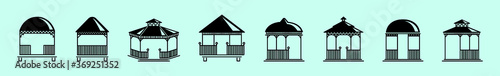 Foto set of gazebo with various models isolated on blue