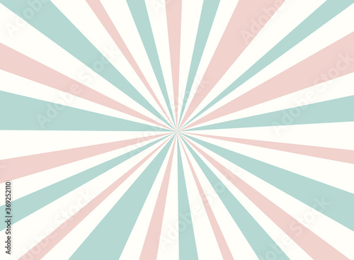 Sunlight retro horizontal background. Pale pink and green color burst background.